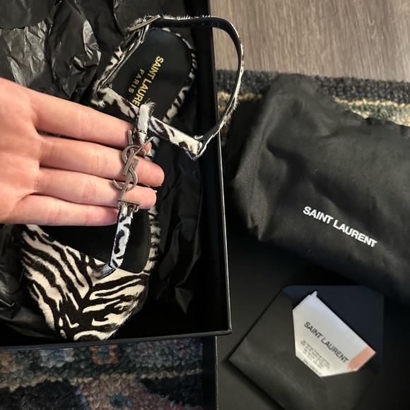 YSL ZEBRA PRINT PONY HAIR SANDALS - Picture 1 of 7